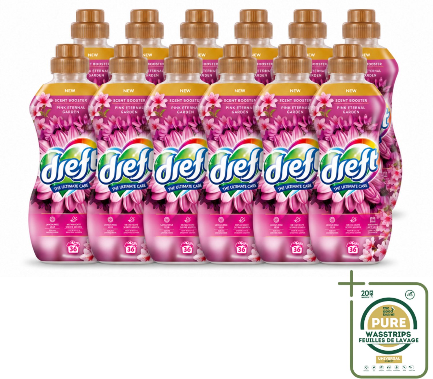 12 x Dreft – Pink Eternal Garden – Vloeibare Geurbooster – 720 ml – 36 wasbeurten - Wasstrips - Wasmiddel Poeder - Frisheid Was - Kleurbescherming - Vezelbescherming - Anti-kreukwerking
