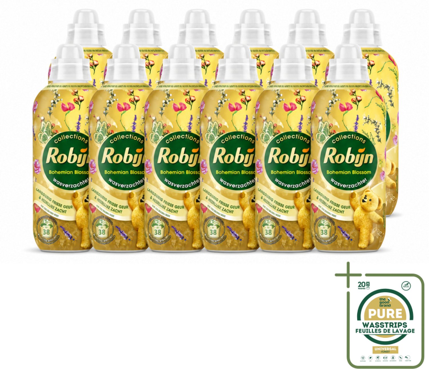 12 x Robijn – Wasverzachter – Bohemian Blossom – 765 ml - Wasstrips - Wasverzachter - Wasverzachter Bloemig - Wasverzachter Zacht - Wasverzachter Voor Katoen - Wasverzachter Voor Synthetisch