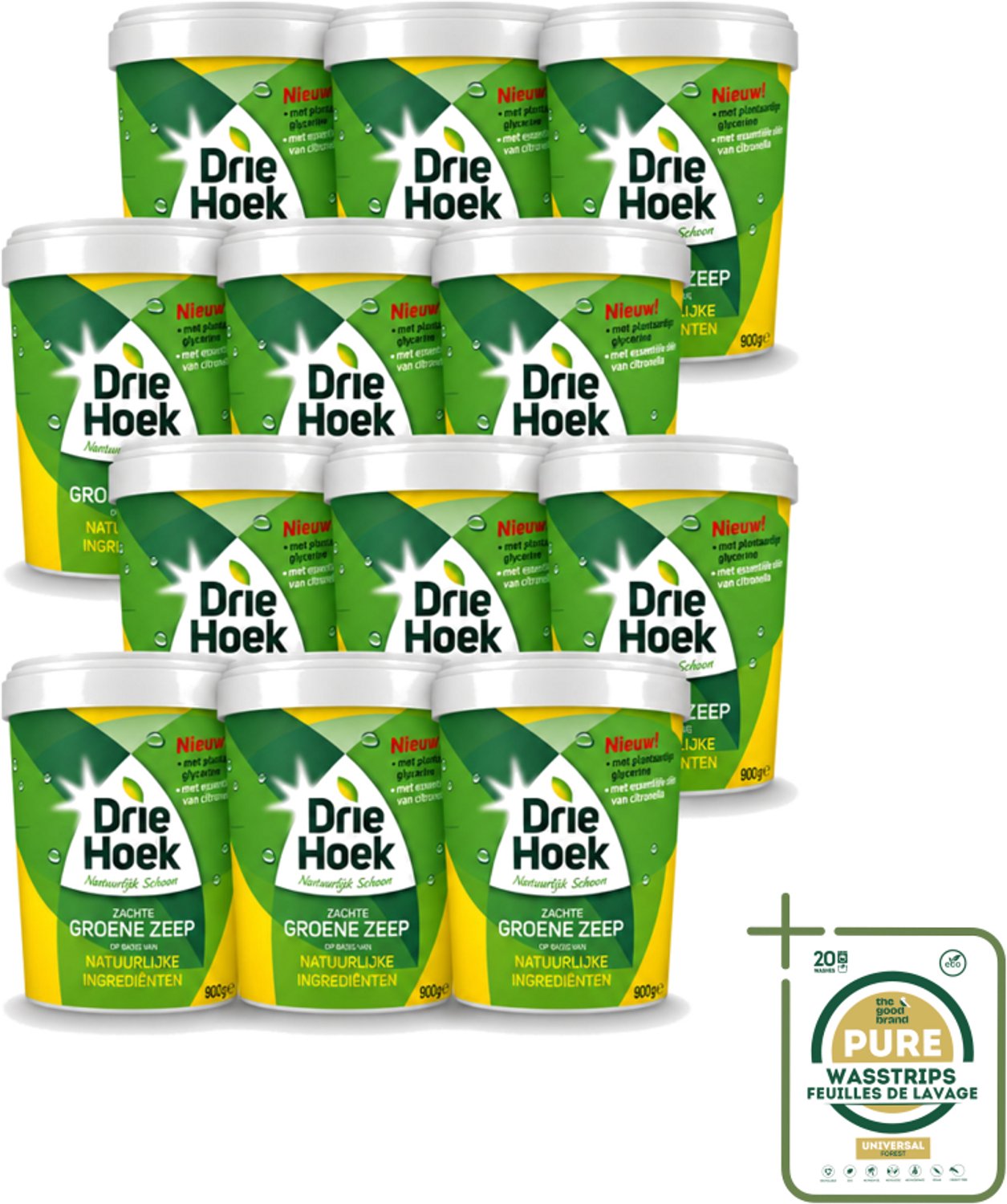 12 x Driehoek – Zachte Zeep – Groene Zeep – 900 gr - Wasstrips - Zachte Zeep - Natuurlijke Olie - Schoonmaken - Reinigen - Hout Reinigen