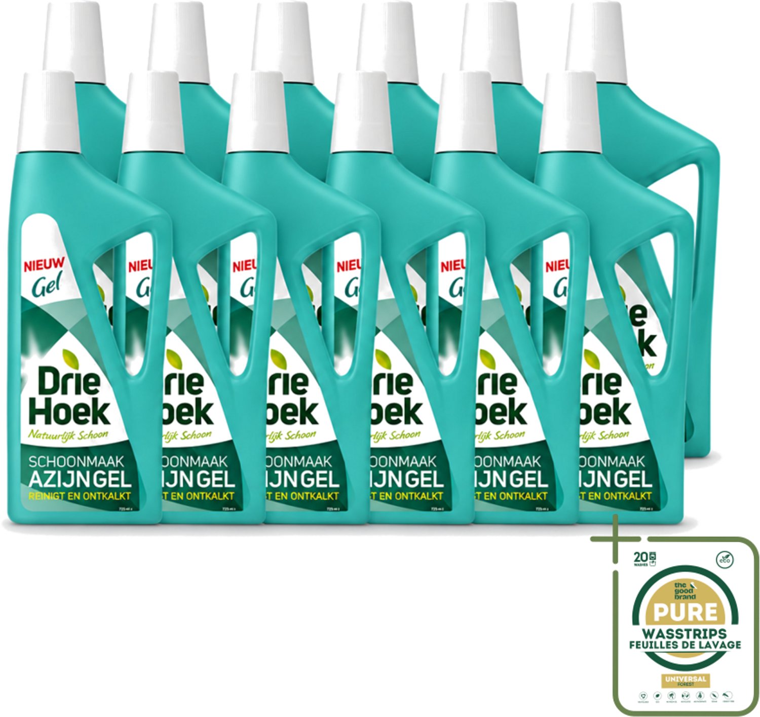 12 x Driehoek – Azijngel – 725 ml - Wasstrips - Ontkalker - Kalkaanslag - Badkamer Reinigen - Keuken Reinigen - Sanitair Reinigen