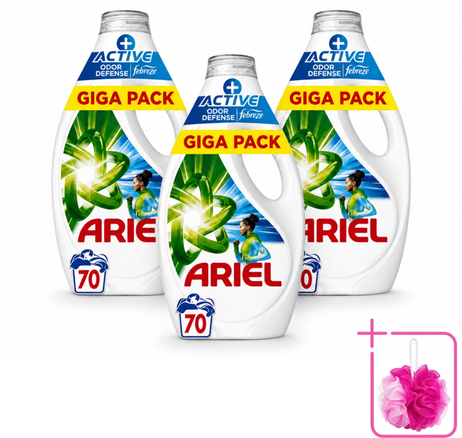 3 x Ariel - Vloeibaar Wasmiddel - +Actieve Odor Defense - 70 Wasbeurten - 3,15 liter - Bulkverpakking - Vloeibaar wasmiddel - Douchemop - Geurbestrijding