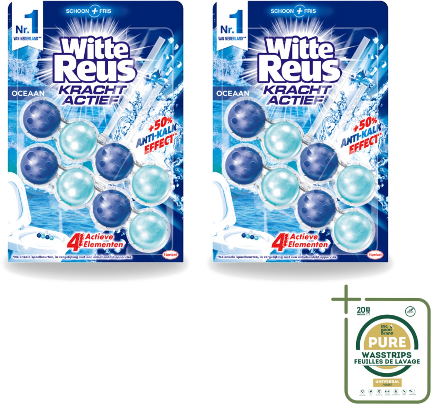 2 x Witte Reus - Kracht Actief WC Blok - Oceaan Boost - 2 Toiletblokken - Wasstrips - Toilet Blok - Oceaan Geur - Frisse Geur - Reinigend Blok - Hygiëne Toilet