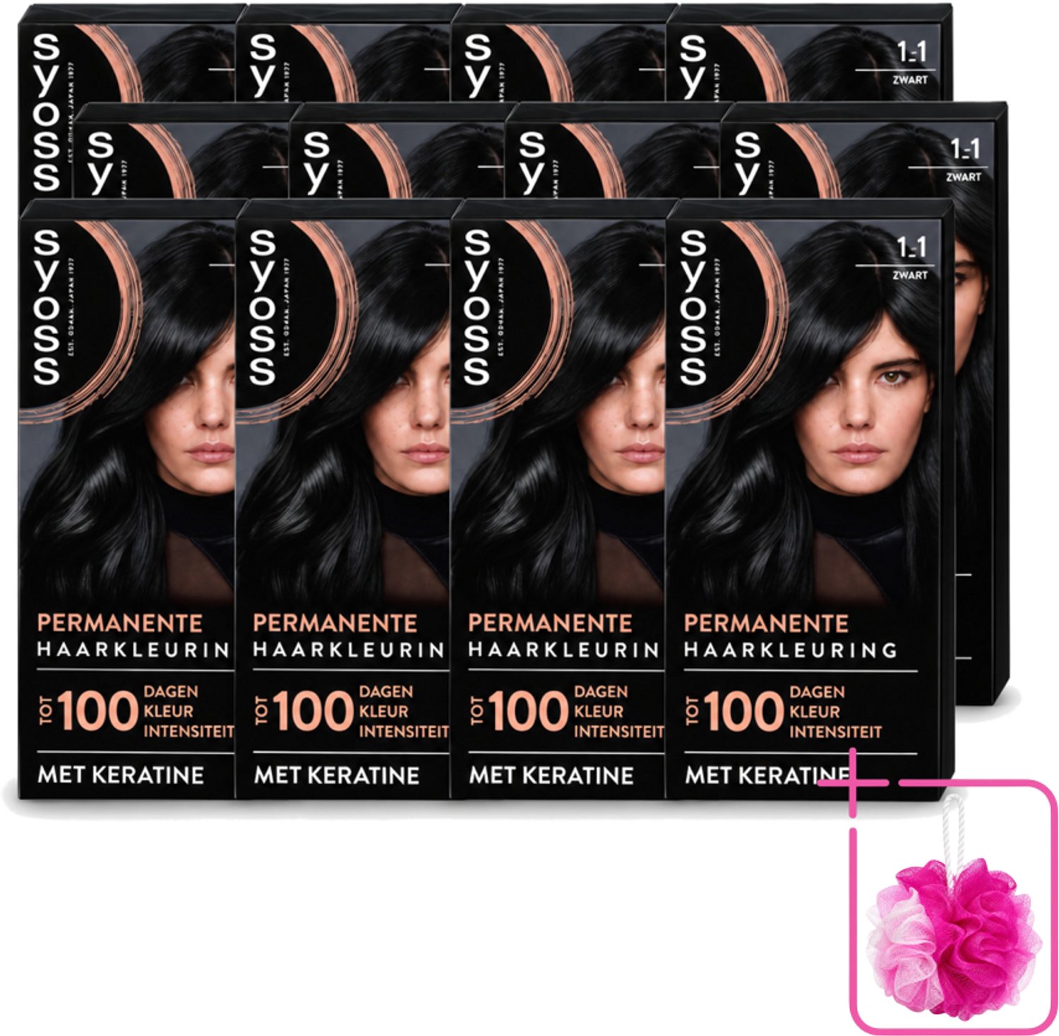 12 x SYOSS - Coloration 1-1 Zwart - Haarverf - Grijsdekking - Vermindert Haarbreuk - Bulkverpakking - Haarkleur - Douchemop - Permanente haarkleuring