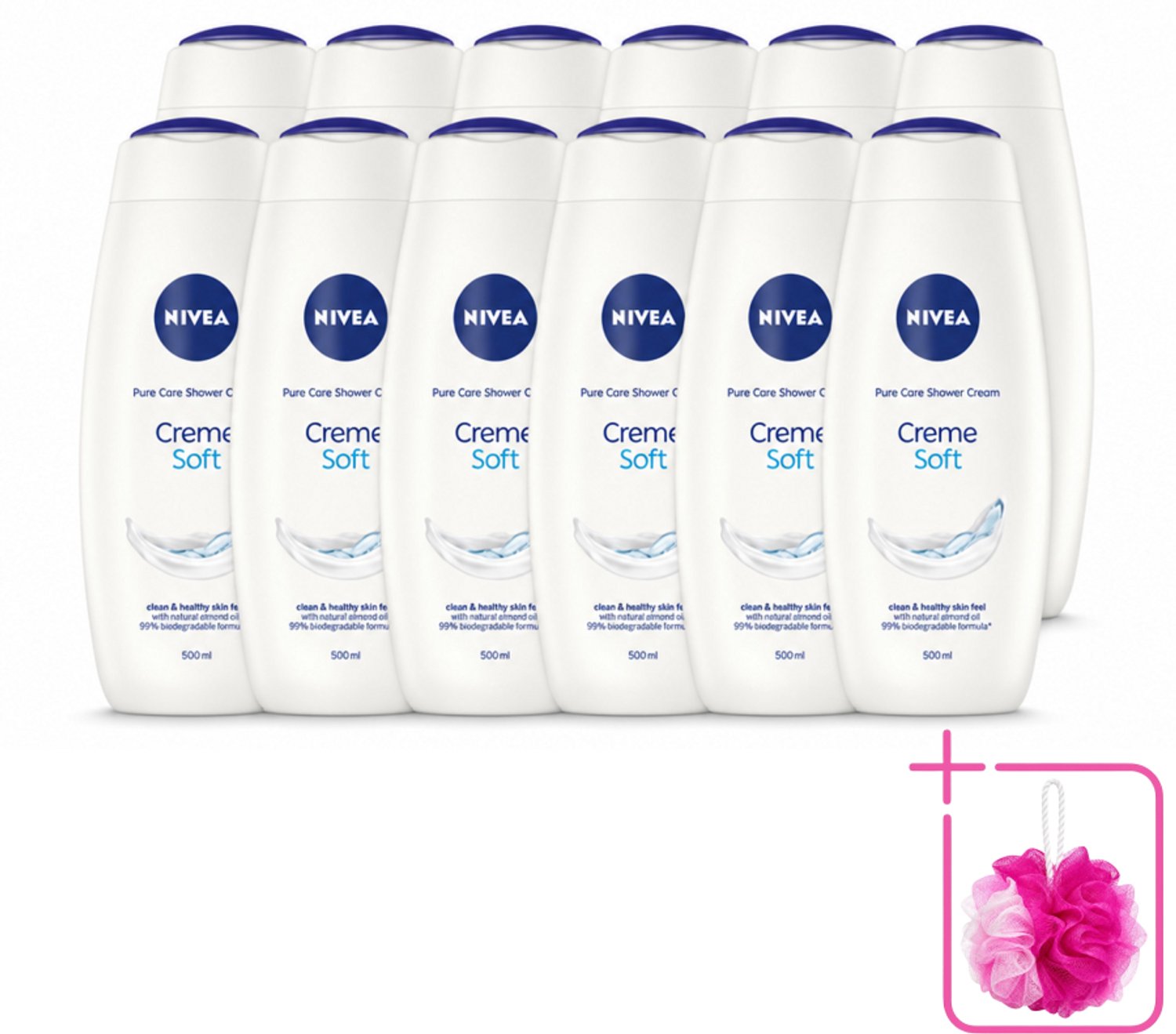 12 x NIVEA - Douchecrème - Zacht - Huidbeschermend - Amandelolie - 500 ml - Bulkverpakking - Douchecrème - Douchemop - Huid verzorgen