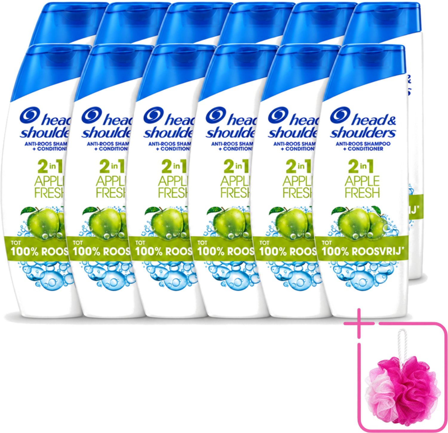 12 x Head & Shoulders - Shampoo - 2-in-1 - Apple Fresh - 100% Roosvrij - 300 ml - Bulkverpakking - Anti-roos shampoo - Douchemop - Hoofdproblemen