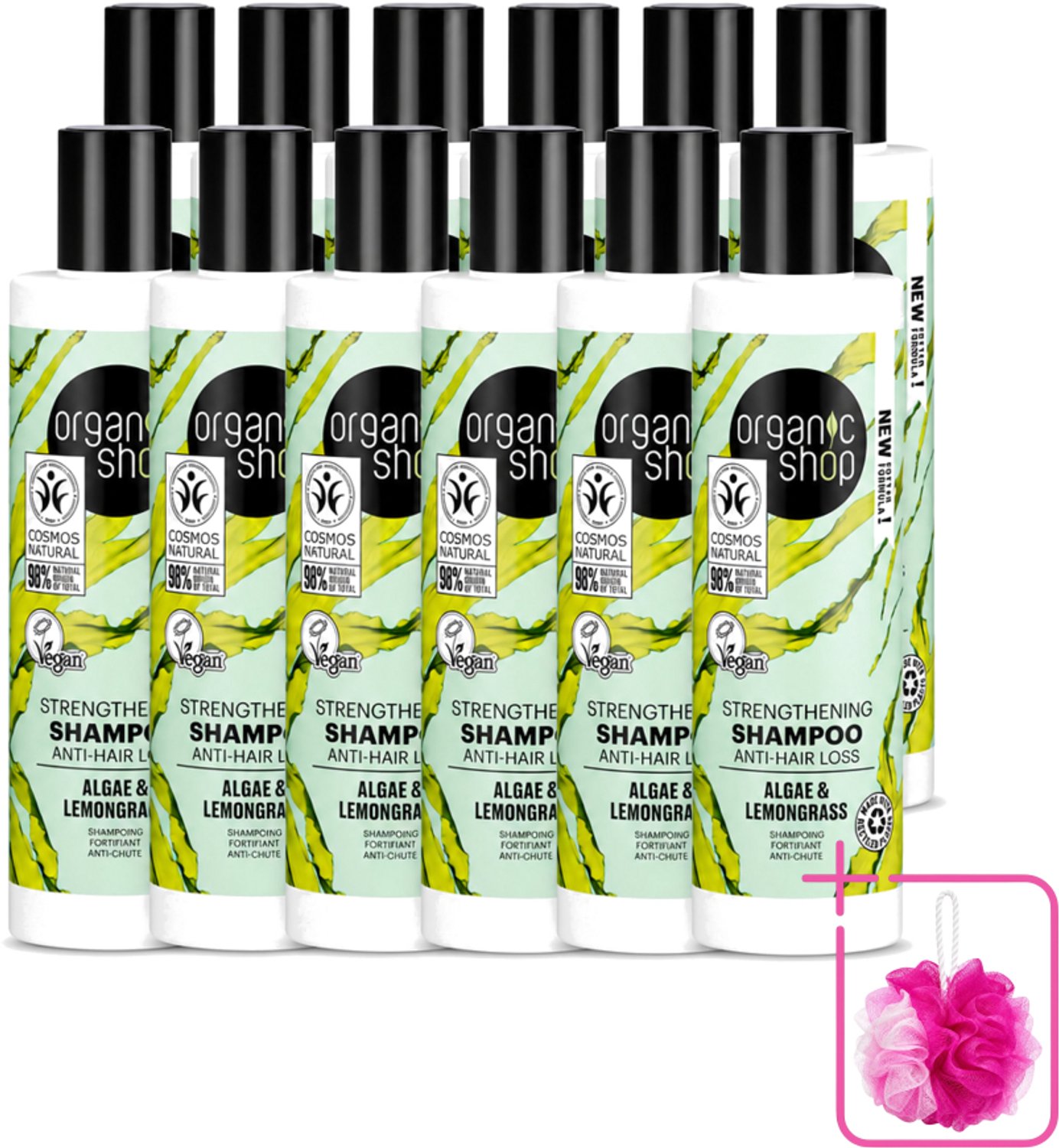12 x Organic Shop - Algae & Lemongrass Strengthening Shampoo - Versterkend en Herstellend - 280 ml - Bulkverpakking - Haarversterking - Douchemop - Haaruitval