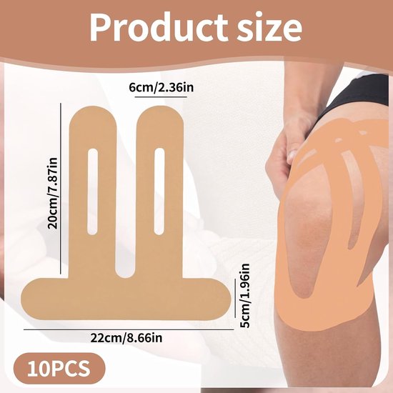 Kinesiotape voor Knie Ondersteuning - 10 Stuks Elastische Fysioband Beige, Waterdicht en Ademend voor Pijnverlichting bij Sport, Fitness en Yoga — afbeelding 5