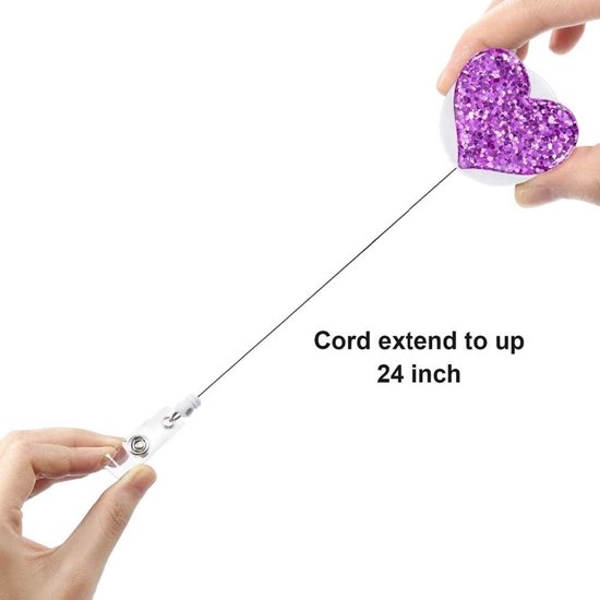 Glitterende Badge Reel met Hartvorm, Retractable ID Kaarthouder met Clip voor Sleutels en ID's (Roze) — afbeelding 5