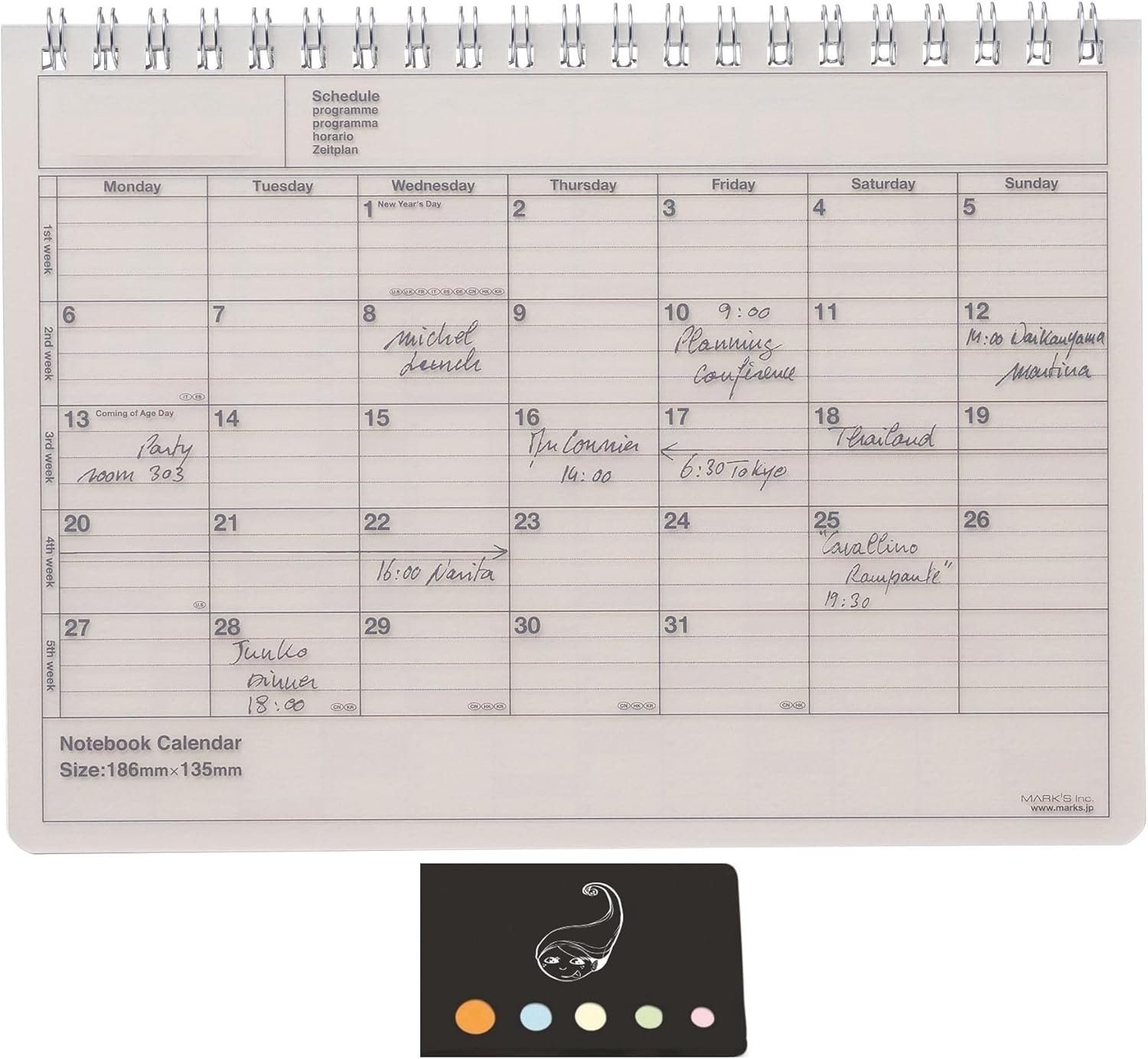 Mark's Tokyo Edge Calendar Set Calendar Year 2024 + 1 Blumie Self-Adhesive Index (Yellow) - ShopVlot
