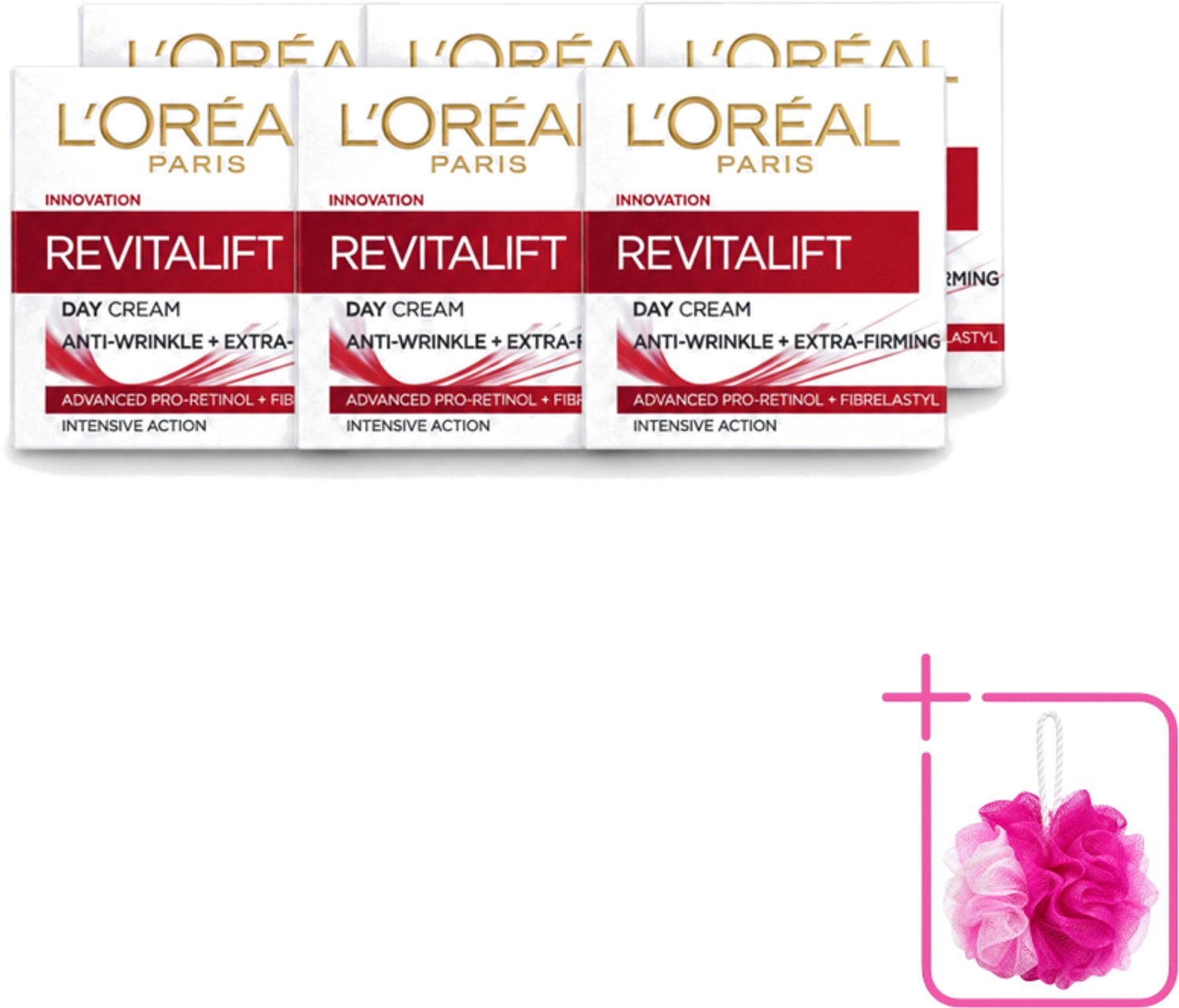 6 x L'Oréal Revitalift 40+ - Dagcrème - Hydrating Anti-Rimpel - 50 ml - Bulkverpakking - Anti-rimpel crème - Douchemop - Gezichtscreme