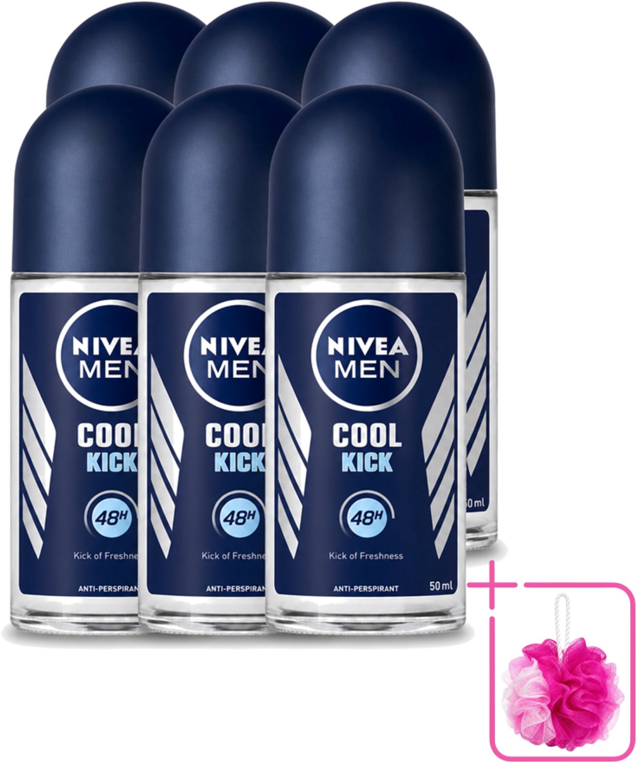 6 x Nivea - Deo Roll-On - Men - Cool Kick FM - Anti-Transpirant - 50 ml - Bulkverpakking - Anti-transpirant - Zweetbestendig