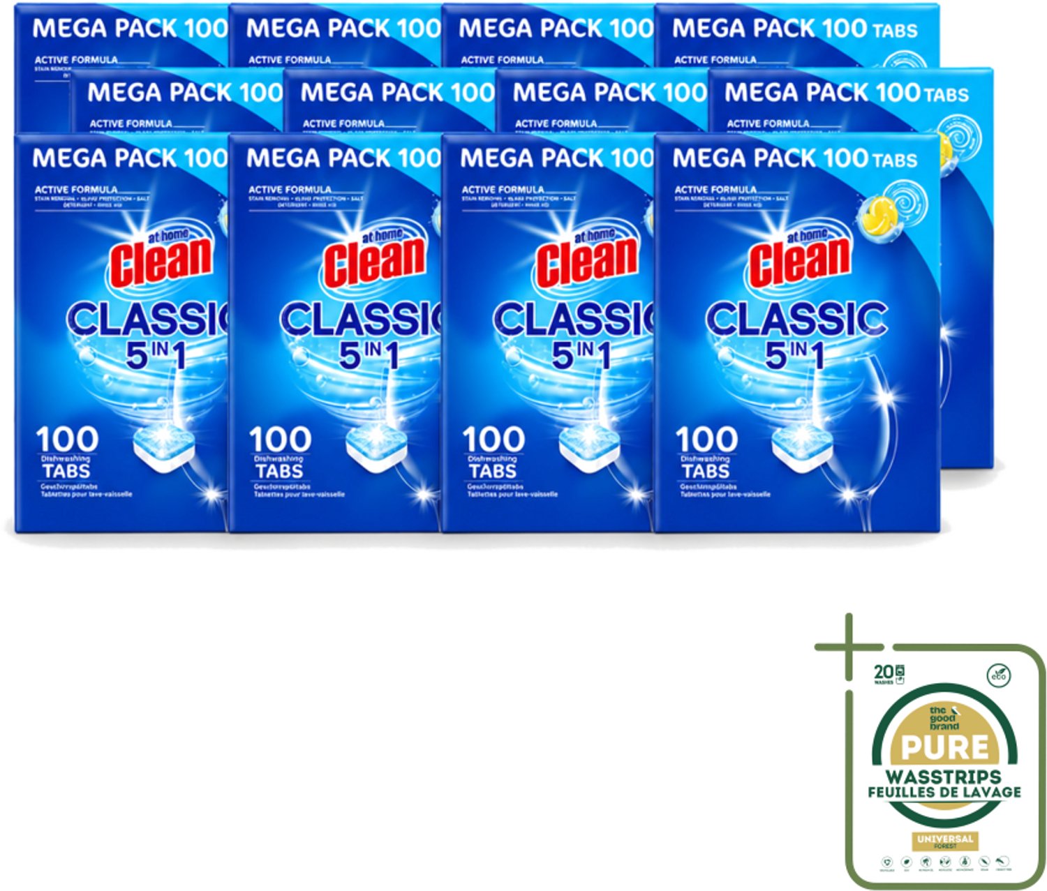 12 x At Home – Vaatwastabletten 5-in-1 – Classic Citroen – 100 Tabs - Vaatwastabletten - Vaatwasser - Reinigingsmiddel - Citroengeur - 5-in-1