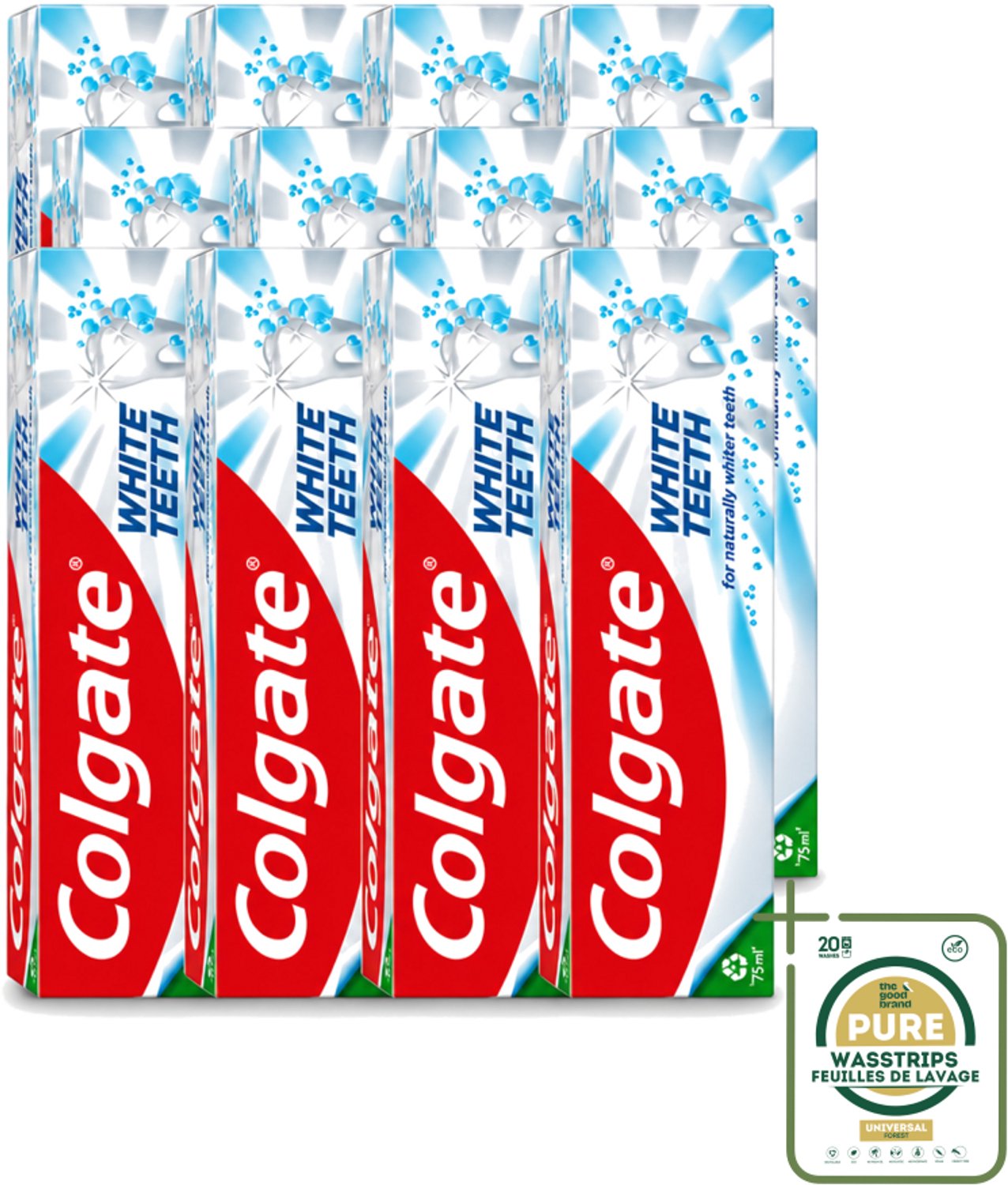12 x Colgate – Tandpasta – White Teeth – 75 ml - Wasstrips - Wittere Tanden - Tandenborstel - Mondverzorging - Tandpasta - Tanden Reinigen