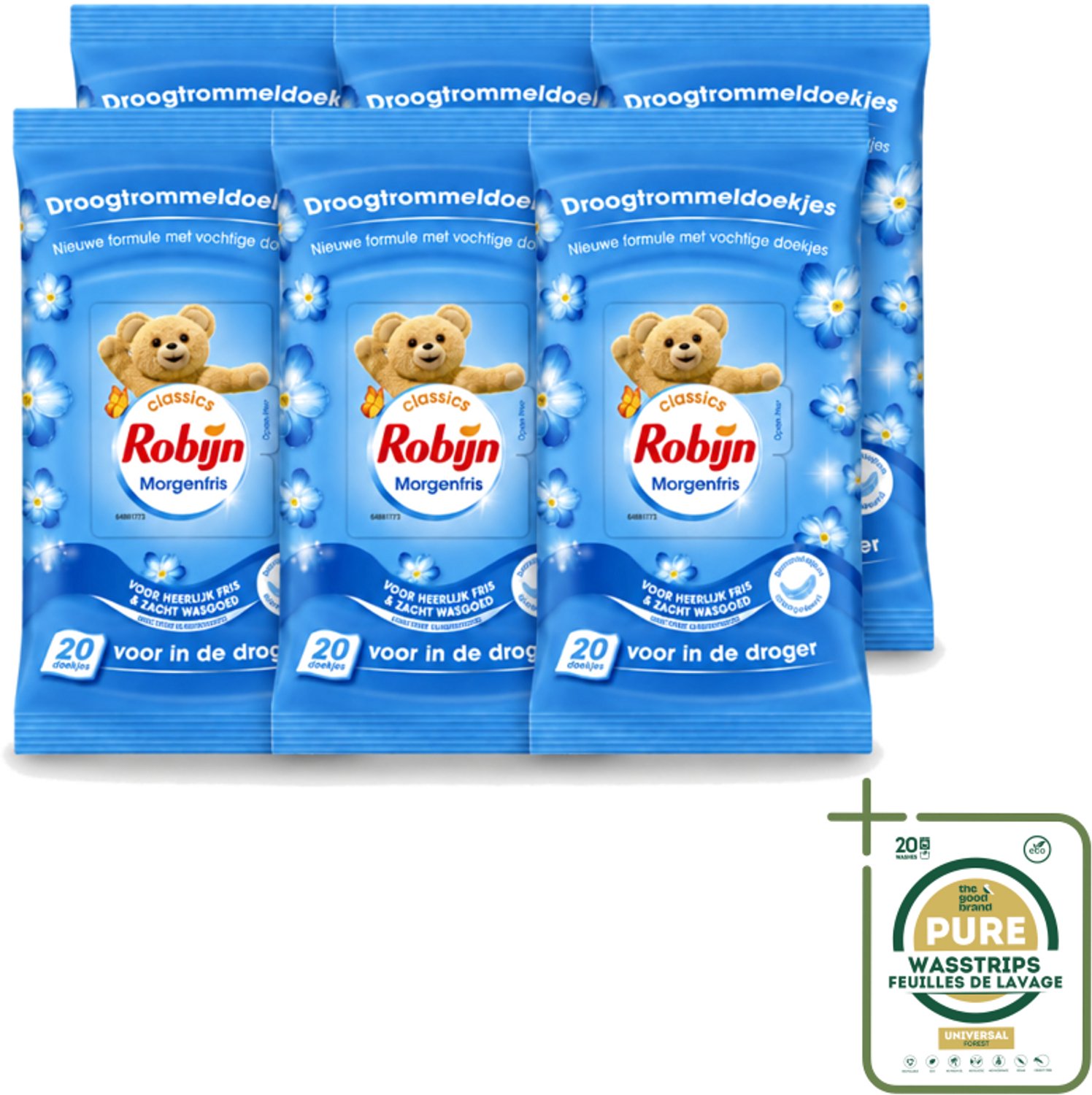 6 x Robijn – Droogtrommeldoekjes – Morgenfris - 20 Doekjes - Wasstrips - Droogtrommeldoekjes - Wasgoed Drogen - Frisheid Droger - Wasgoed Verzorgen - Kleding Beschermen