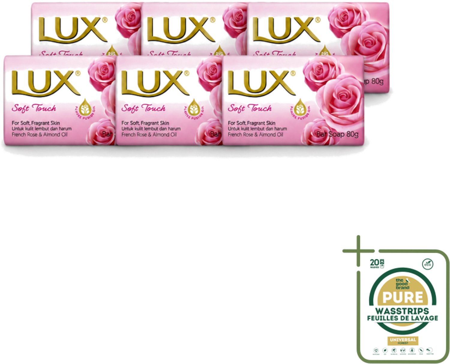 6 x Lux - Zeep - Soft Touch - Hydraterend - Voor Geurige Huid - 80 g - Wasstrips - Zeep - Zijdezachte Huid - Hydraterende Zeep - Geurige Huid - Reinigingszeep