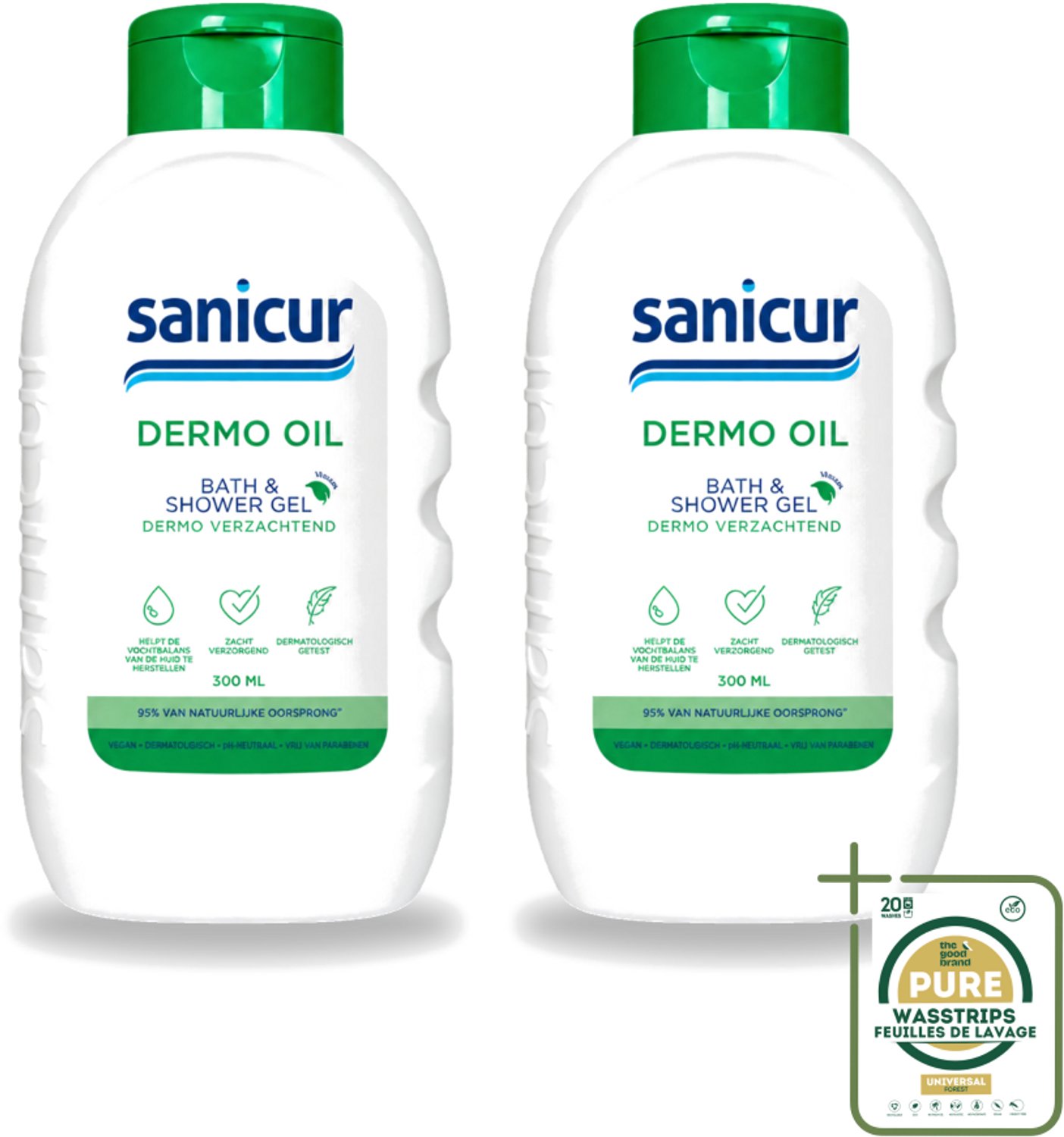 2 x Sanicur – Bad & Douchegel – Dermo-Oil – 300 ml - Wasstrips - Bad En Douchegel - Droge Huid - Gevoelige Huid - Voedende Badgels - Huidbarrière