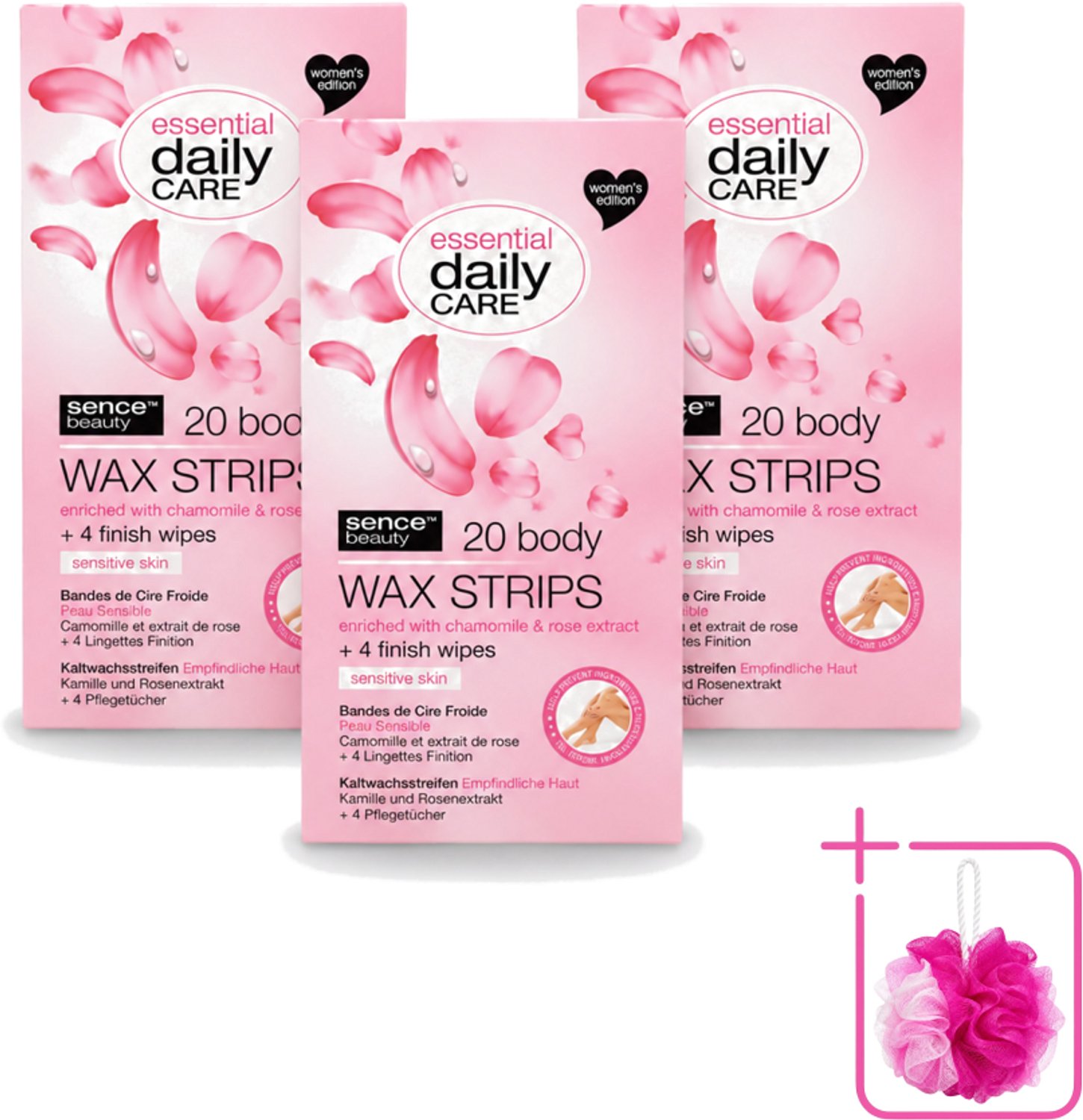 3 x Sence – Wax Strips – Lichaam – Ontharing – 20 Strips - Bulkverpakking - Waxstrips voor het lichaam - Douchemop - Ontharen zonder scheren