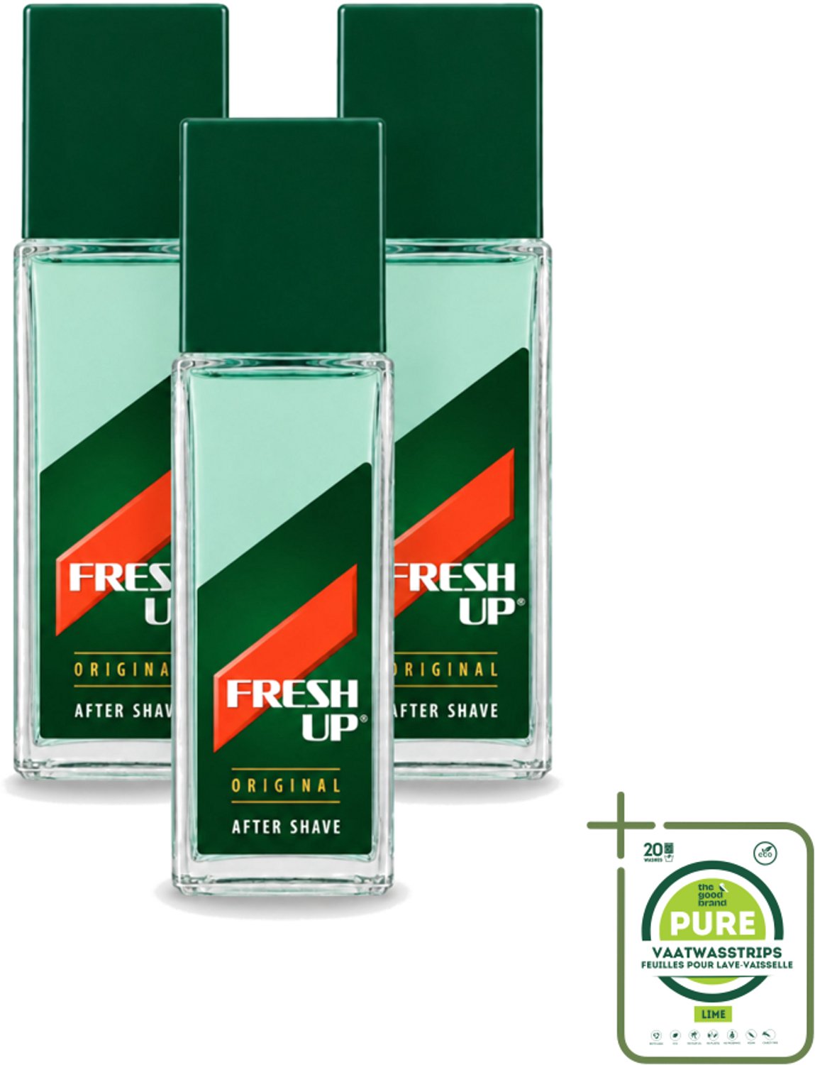 3 x Fresh Up - Aftershave Lotion - Original - Depper - 100 ml - Grootverpakking - Vaatwasstrips - Aftershave Lotion - Scheren - Huid Verzorging - Menthol - Hamamelis