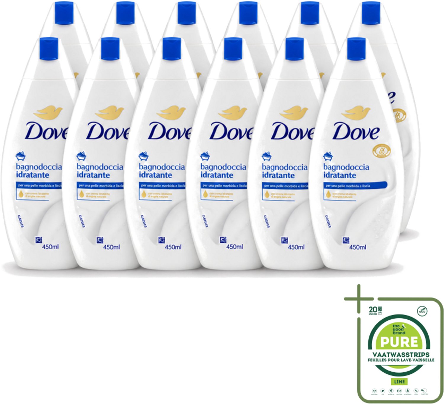 12 x Dove – Douchegel – Hydraterend – 450 ml - Grootverpakking - Vaatwasstrips - Douchegel Hydraterend - Huid Verzorging - Zachte Huid - Milde Douchegel - Huidbarrière