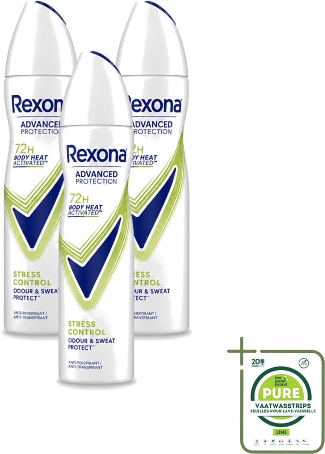 3 x Rexona – Deodorant Spray – Advanced Protection Stress Control – 150 ml - Grootverpakking - Anti-transpirant Spray - Stress Control - Zweetbeheersing - Frisse Geur - Body Heat Activatie