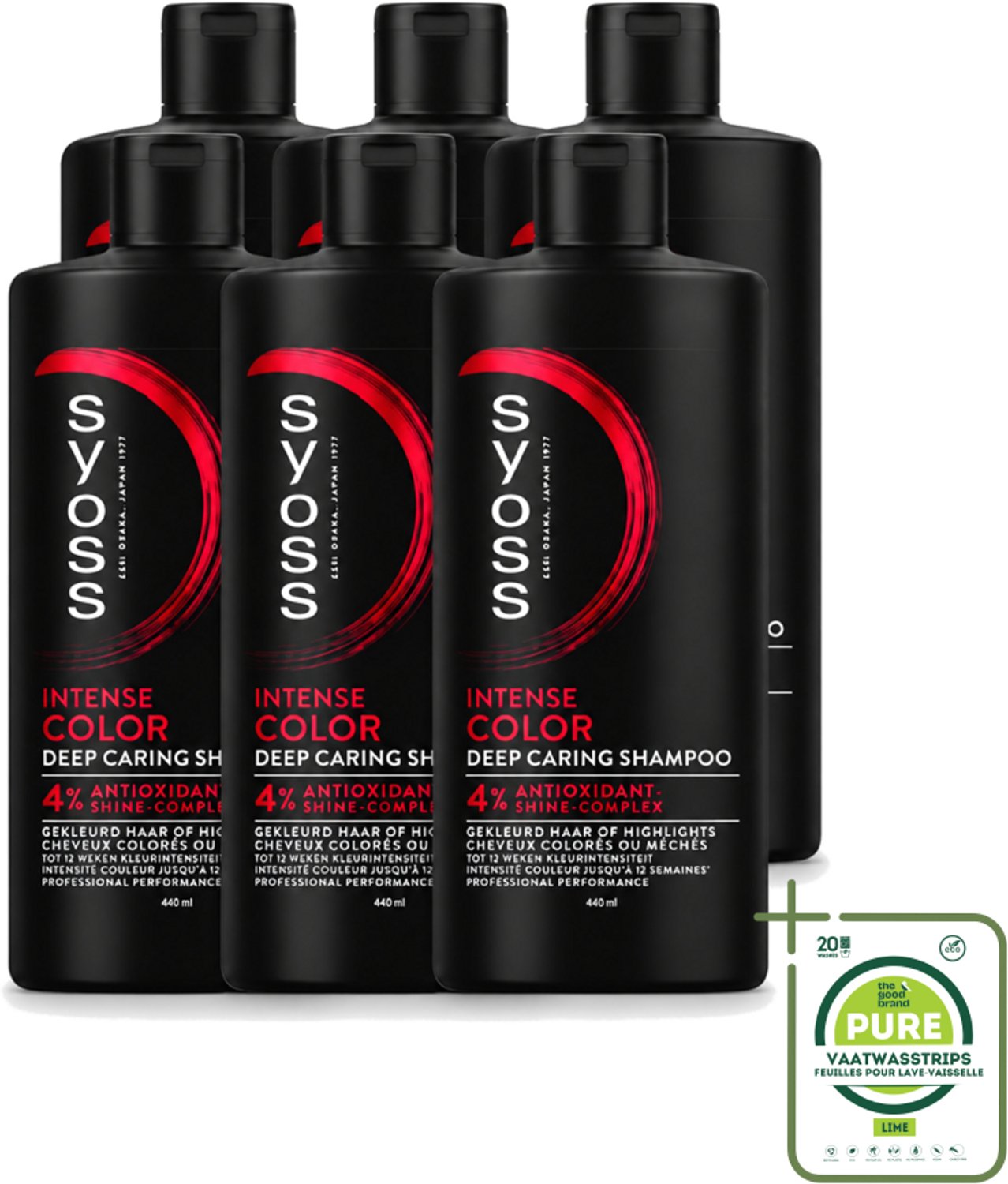 6 x Syoss – Shampoo – Color – 440 ml - Grootverpakking - Vaatwasstrips - Kleurbehoud - Glans - Kleurvervaging - Gekleurd Haar - Highlights