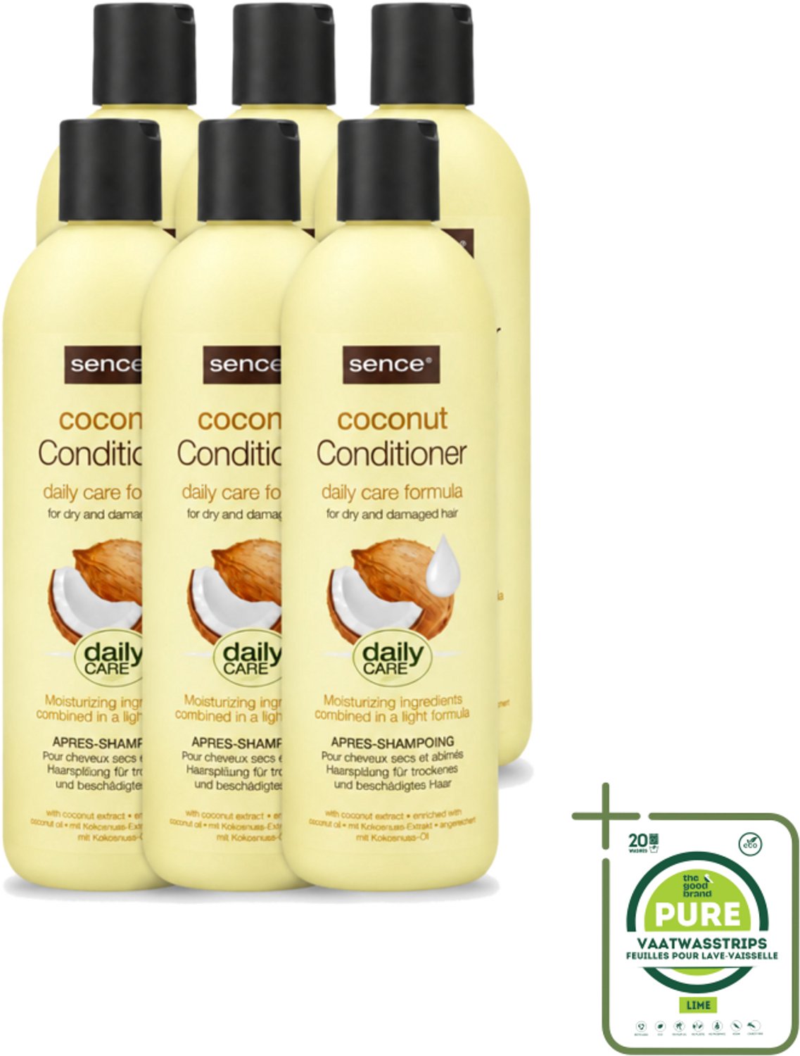 6 x Sence – Conditioner – Coconut – 400 ml - Grootverpakking - Vaatwasstrips - Conditioner Voor Droog Haar - Kokos Conditioner - Voedend Haar - Haar Herstel - Droog Haar Verzorging