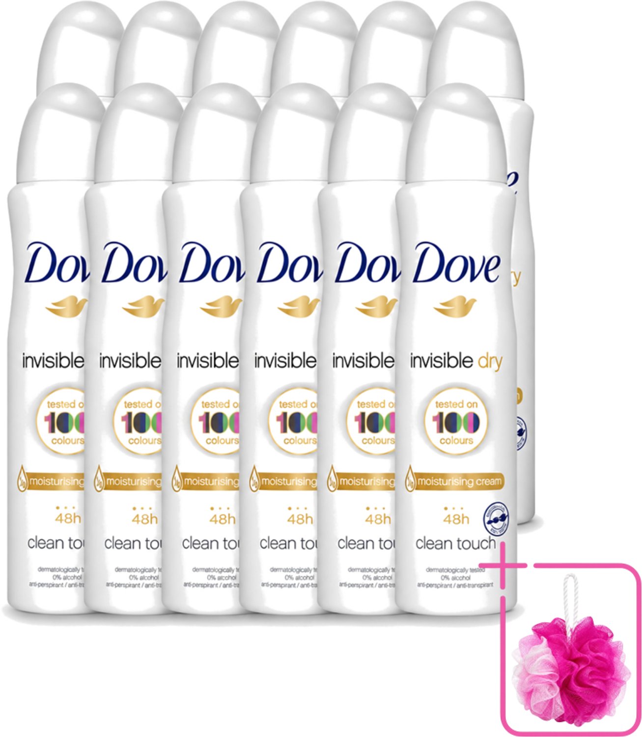 12 x Dove - Deodorant - Invisible Dry - Onzichtbare bescherming - 250 ml - Bulkverpakking - Onzezichtbare deodorant - Douchemop - Zweet en geur