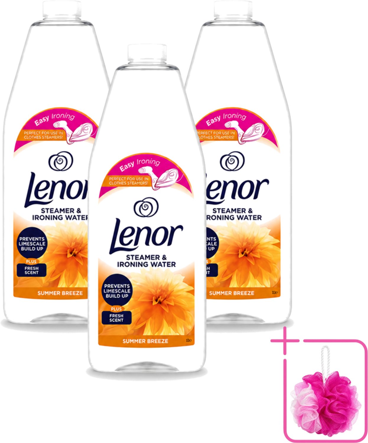 3 x Lenor - Strijkwater - Summer Breeze - Textielverfrisser - 1000 ml - Bulkverpakking - Strijkwater - Douchemop - Zomerse geur