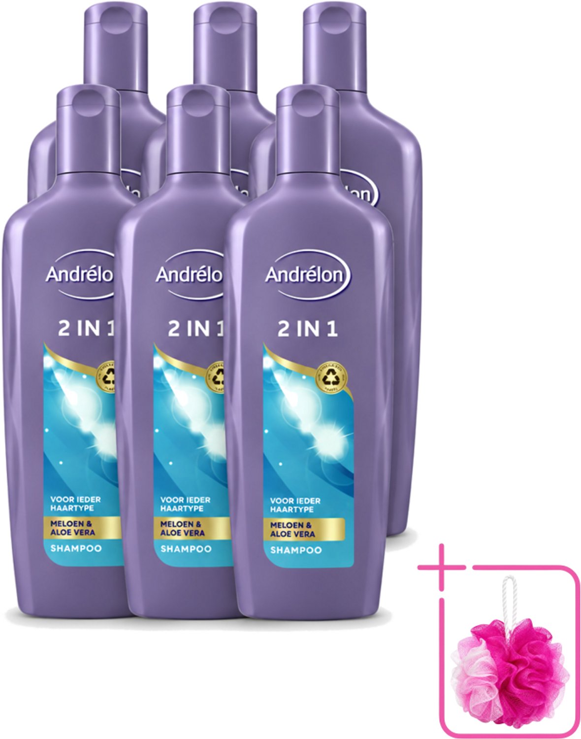 6 x Andrélon - 2-in-1 - Shampoo - Reinigt & Verzorgt - 300 ml - Bulkverpakking - 2-in-1 shampoo conditioner - Douchemop - Haar reinigen