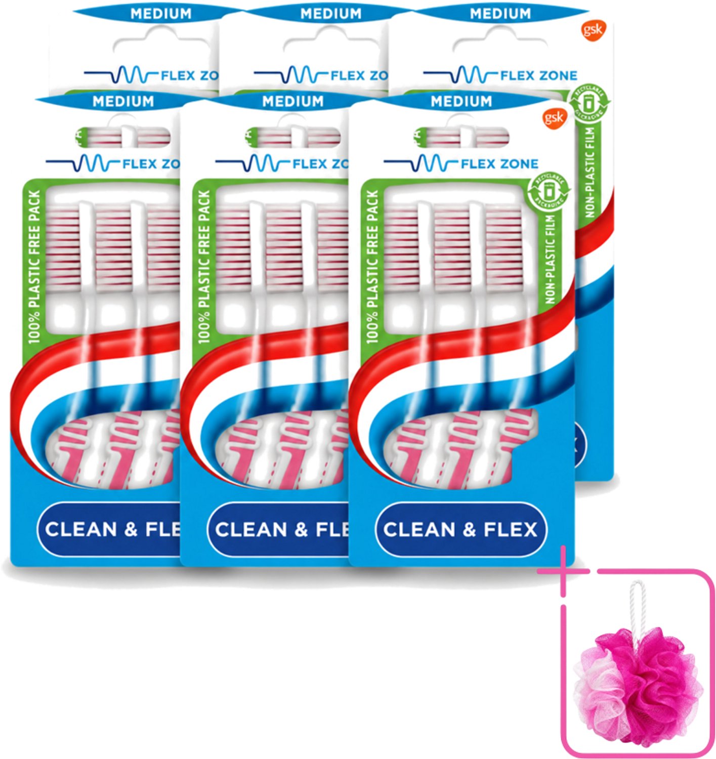 6 x Aquafresh - Tandenborstel - Clean & Flex - Medium - Grondige Reiniging - 3 Tandenborstels - Bulkverpakking - Tandenborstel - Tandenborstel medium