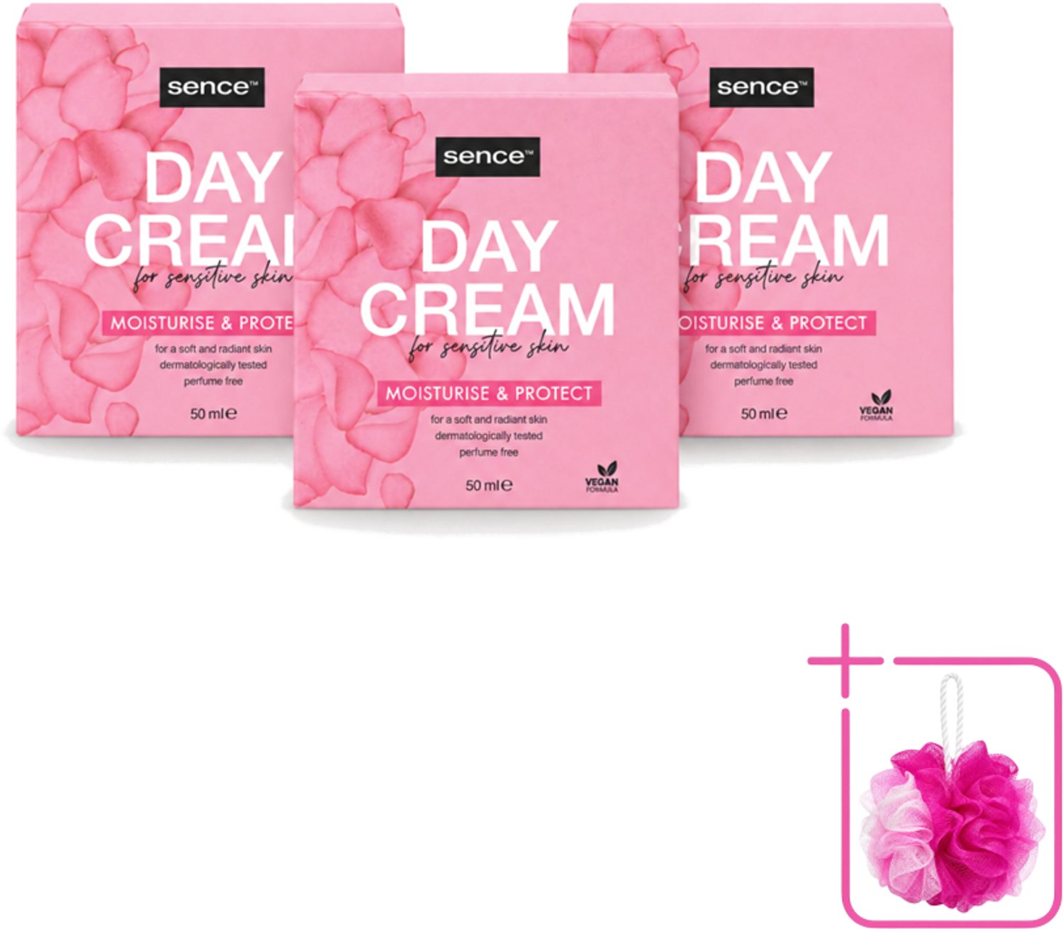 3 x Sence - Gevoelige Huid - Dagcrème - Verzachtend - 50 ml - Bulkverpakking - Gevoelige huid crème - Douchemop - Dagcrème