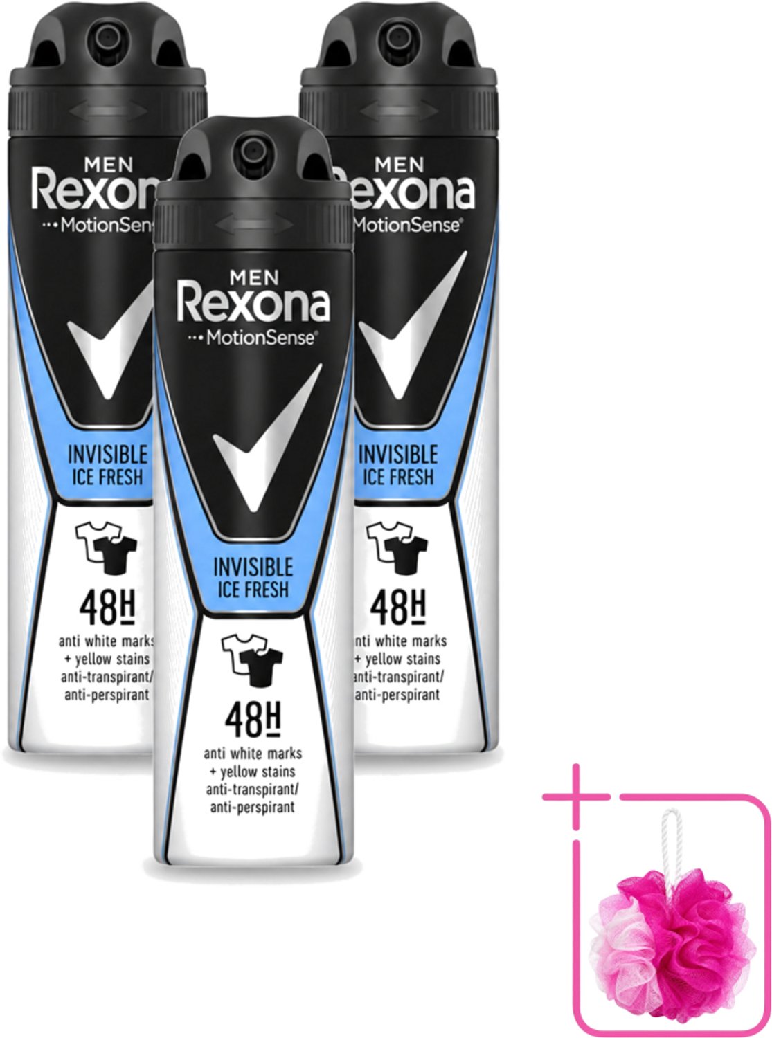 3 x Rexona Men - Invisible Ice Fresh - Deodorant Spray - 150 ml - Bulkverpakking - Deodorant spray - Zweetbescherming