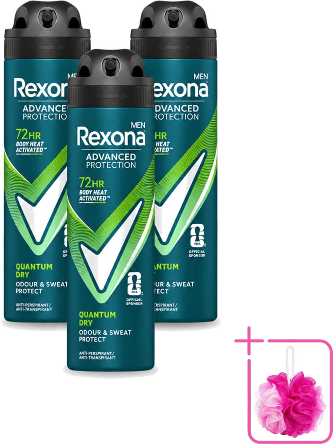 3 x Rexona Men - Quantum Dry - Deodorant Spray - Anti-transpirant - 150 ml - Bulkverpakking - Deodorant spray - Anti-transpirant