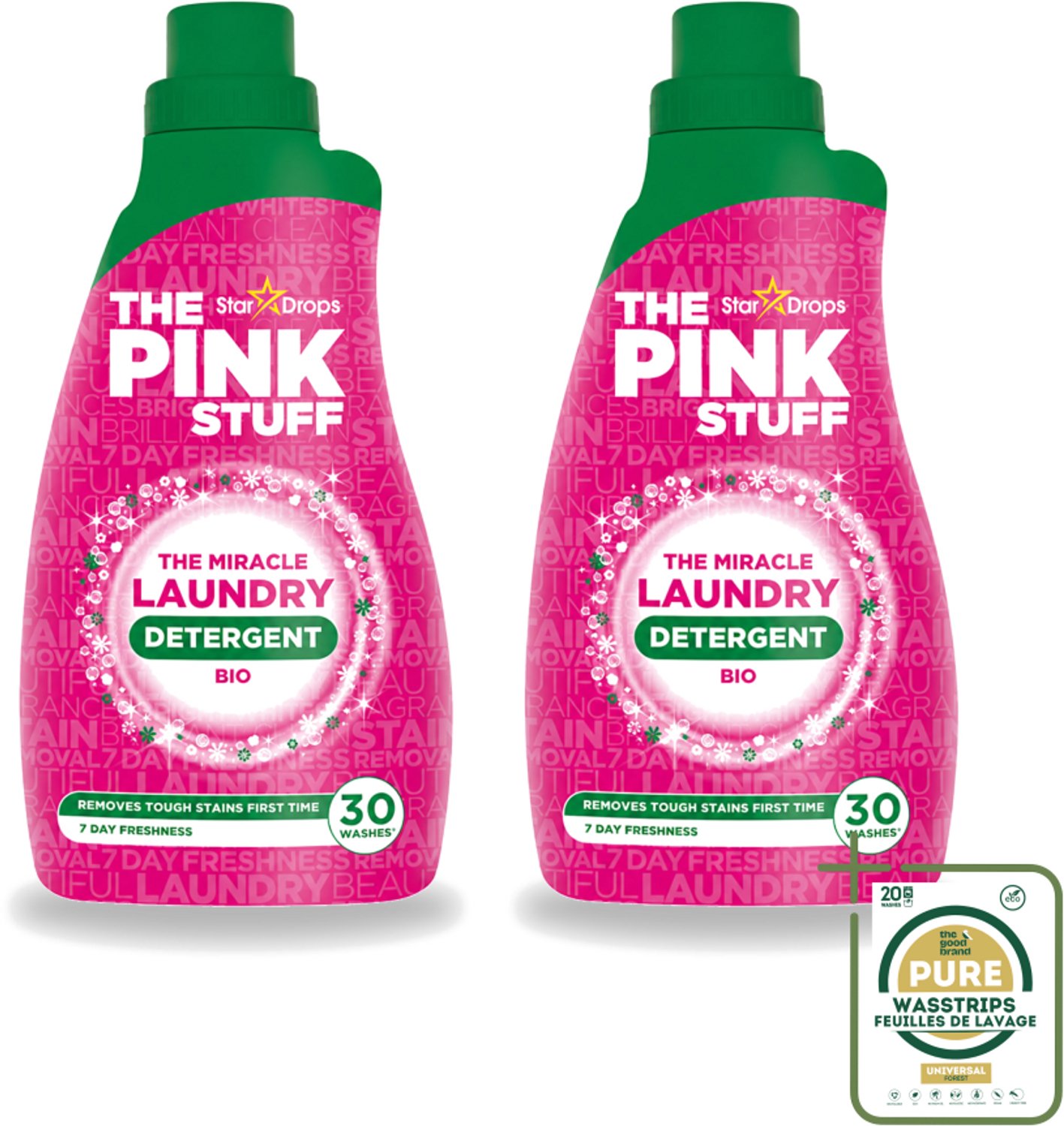 2 x The Pink Stuff BIO - Wasgel - Wasmiddel - Biologisch - 30 Wasbeurten - 960ml - Wasstrips - Wasgel - Biologisch Wasmiddel - Wasmiddel Voor Gekleurde Kleding - Vlekken Verwijderen - Frisse Geur