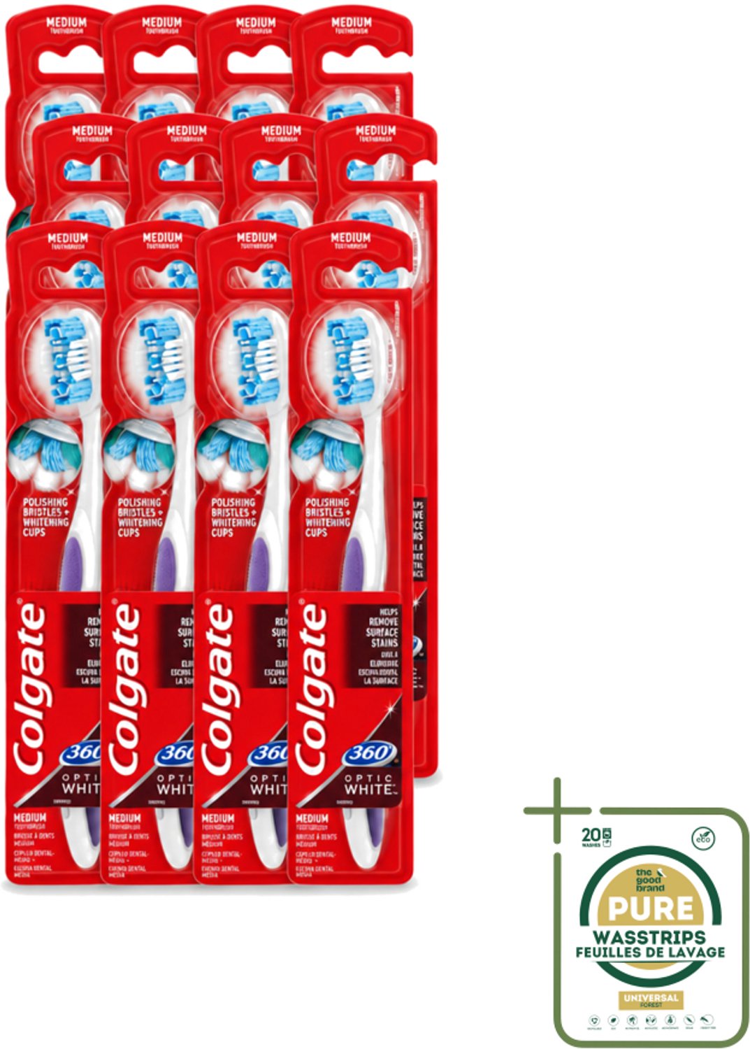 12 x Colgate - Tandenborstel - 360 Optic White Medium- Wit - 1 Tandenborstel - Tandenborstel - Tanden Reinigen - Mondverzorging - Wittere Tanden - 360° Reiniging