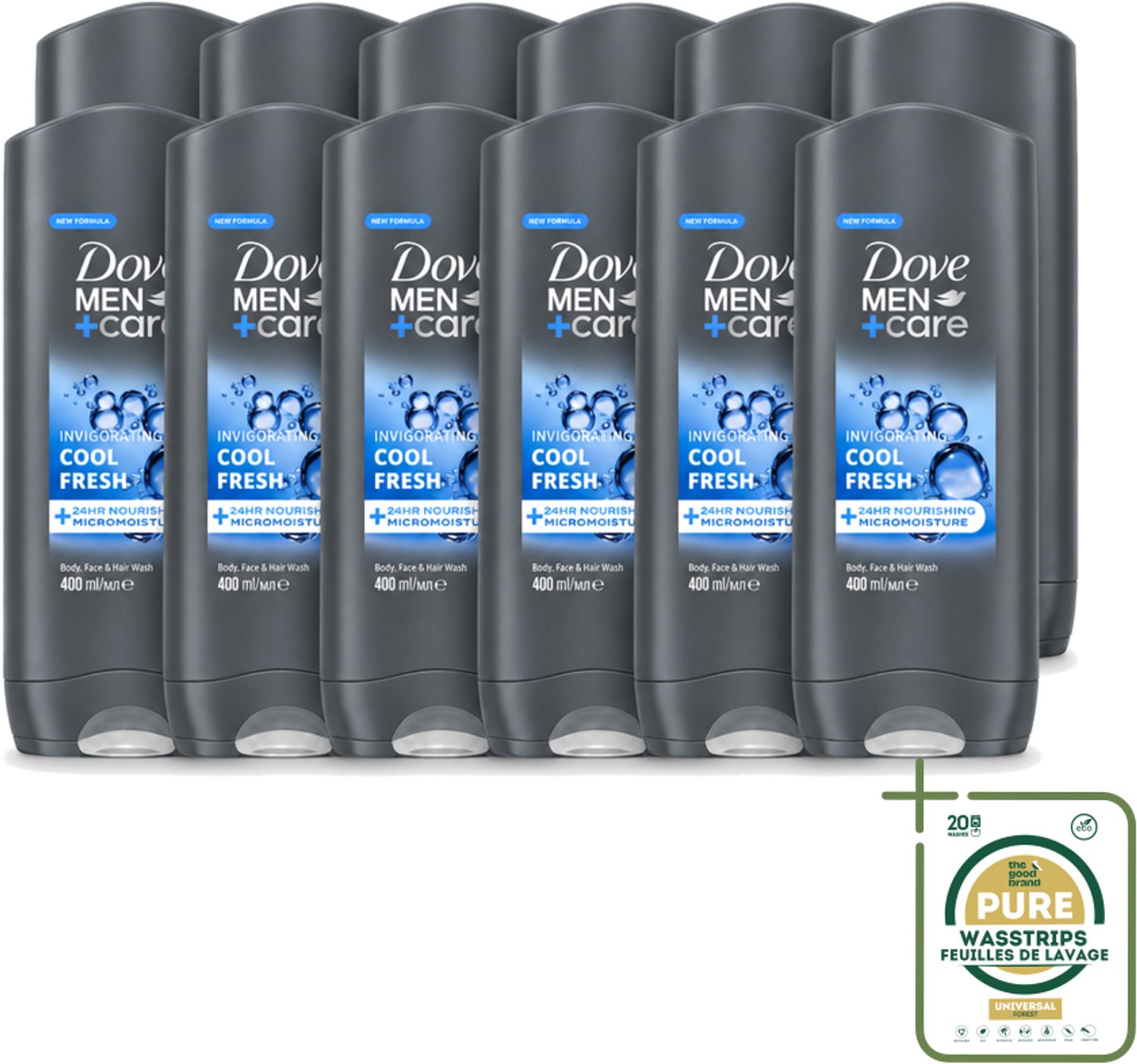 12 x Dove - Douchegel - Men+ Care Cool Fresh - Verfrissend en energiegevend - 400 ml - Wasstrips - Douchegel Voor Mannen - Verfrissend Douchegel - Hydraterende Douchegel - Micromoisture Technologie - Douchegel Voor Lichaam