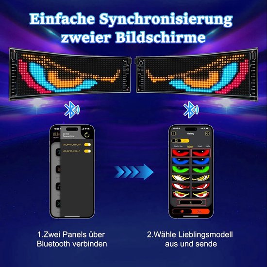 2 stuks flexibele led-matrix-displaybord, Bluetooth RGB loopschrift bord met app en afstandsbediening, 20 x 64 pixels, opvouwbaar reclamebord, doe-het-zelf tekst, animatiedisplay voor laden, bar — afbeelding 3