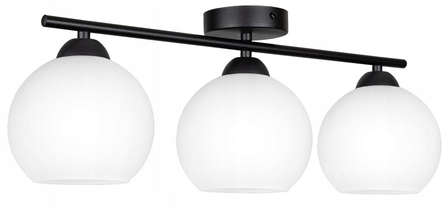 Loft Plafond Lamp E27 Zwart Glas 3 Lichtpunten