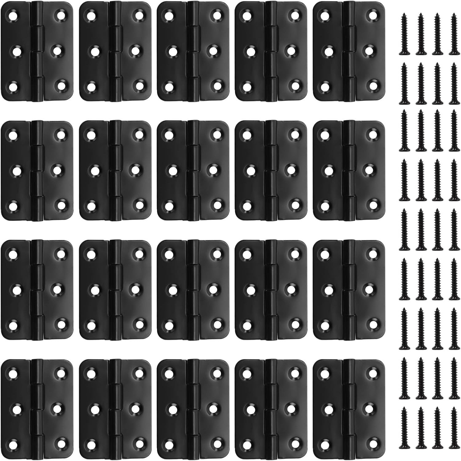 20 Stuks Zwarte Deurscharnieren 51mm x 36mm | RVS Butt Scharnieren met 200 Schroeven voor Interne Deuren en Meubels