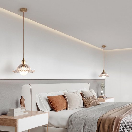 Set van 2 vintage glazen hanglamp E27 creatieve bloemenkroonluchter glazen lampenkap hanglamp voor keuken eetkamer slaapkamer — afbeelding 5