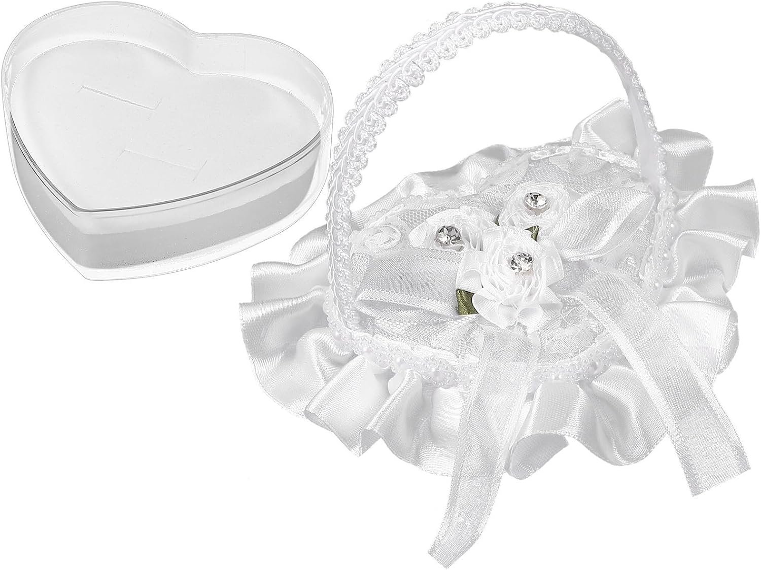 Heart Ring Pillow met Handvat Mini Satin Lace Ringkussen voor Bruiloft Proposal Fotoboekje