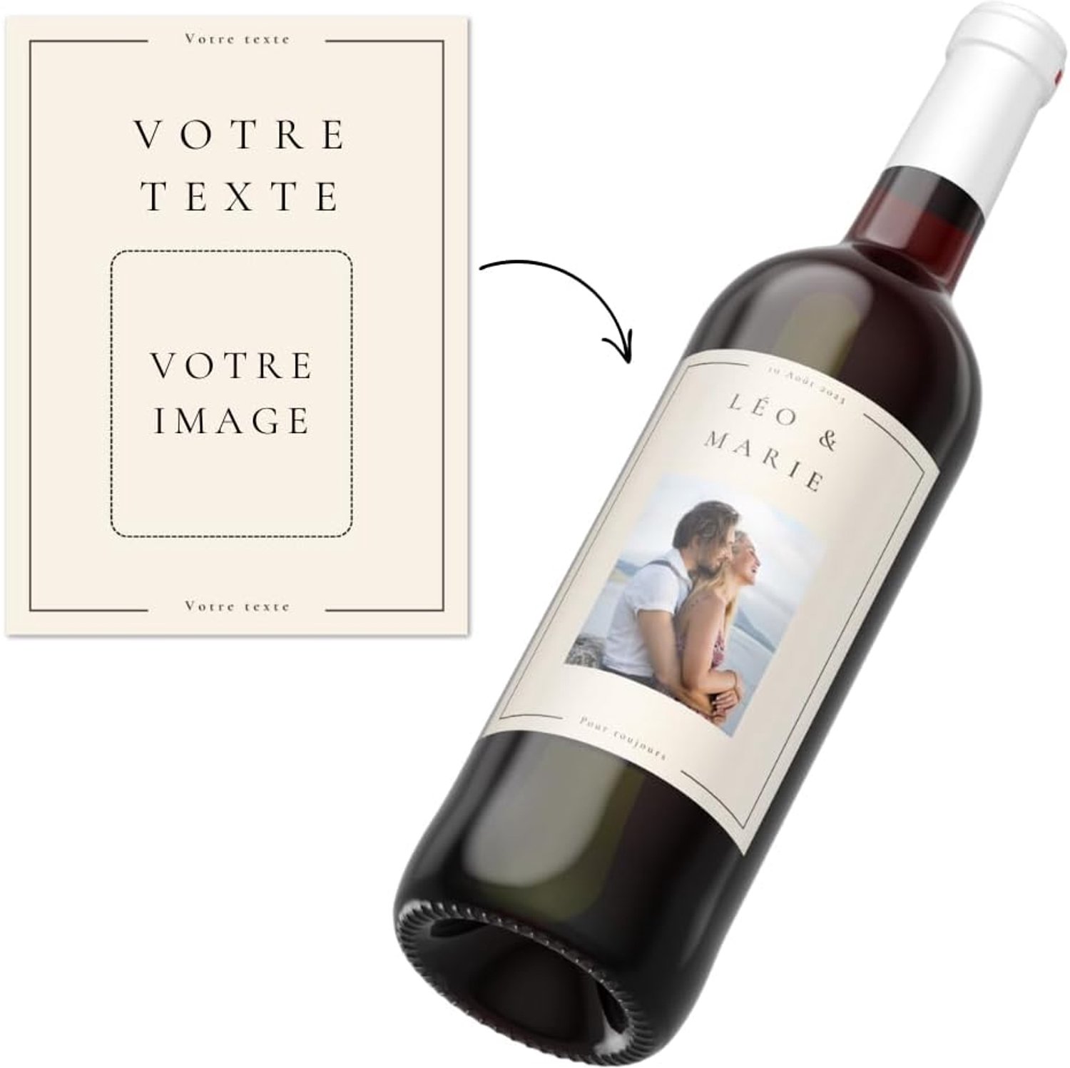 Personaliseerbare etiketten voor wijnflessen (6 stuks) – voeg je foto en teksten toe – gepersonaliseerd etiket – cadeau – verjaardag – bruiloft – pensioen – getuige – doop