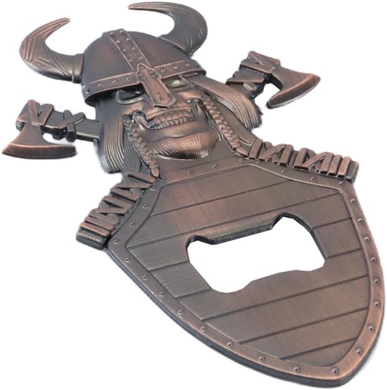Vintage flesopener in de vorm van een Vikingschedel in de vorm van een koperen magnetisch schild, cadeau voor mannen (Vaderdag/verjaardag) — afbeelding 4