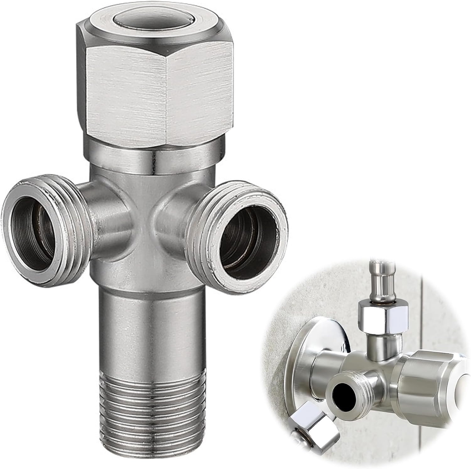 Dubbele hoekklep 1/2 inch wateraansluiting met 2 uitgangen - RVS hoekklep voor toilet, wastafel en boiler