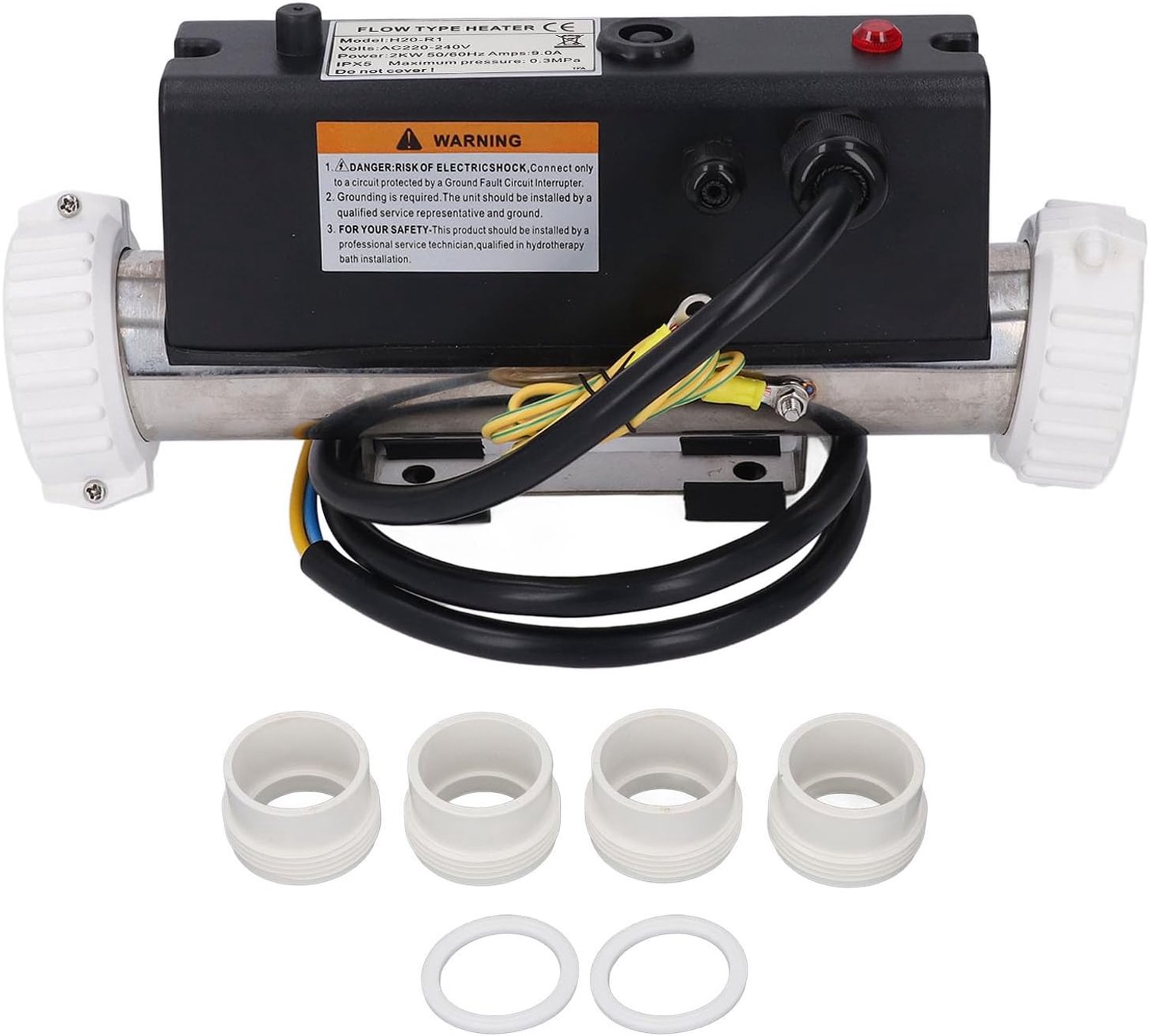 Zwembadverwarmer, Elektrische Spa-verwarmer met Temperatuurregeling en Hogetemperatuurbeveiligingsschakelaar voor Bubbelbad-badzwembad (2KW)