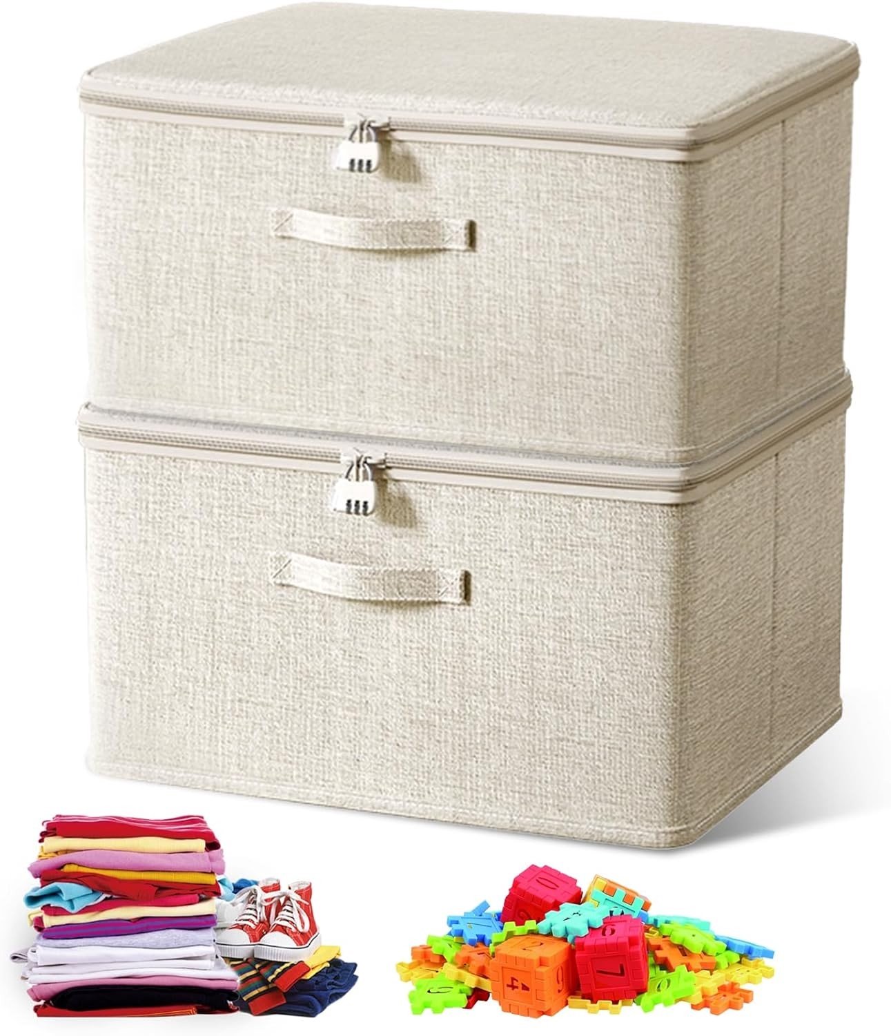 Vergrendelbare stoffen opbergdozen met combinatie slot - Set van 2, ideaal voor organisatie en veiligheid