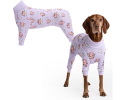 Spark Paws Hondenpyjama, ultrazachte en 4-weg stretch, herstelpak PJ-onesie voor kleine, middelgrote en grote rassen - wanneer varkens vliegen - paars - 2XL