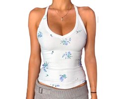 Danysu Racerback tanktop met V-hals voor dames, gewatteerd, geribd, lang model, getailleerde basic camitops