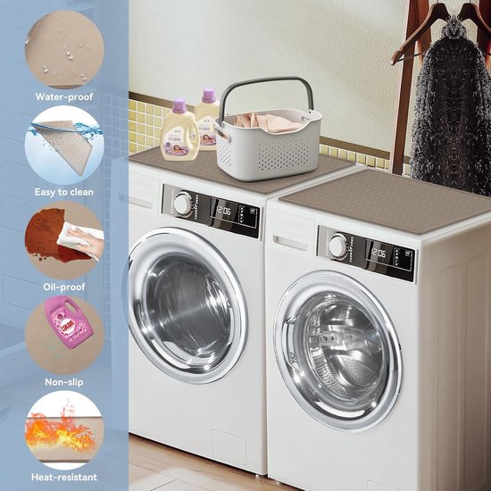 2 stuks wasmachine- en drogerhoezen voor de bovenkant, 23,6 x 19,7 inch siliconenrubberen mat voor lauriermachine en droger, antislip, zwaar belastbare, waterdichte wasbare beschermmat, pad voor was- — afbeelding 3