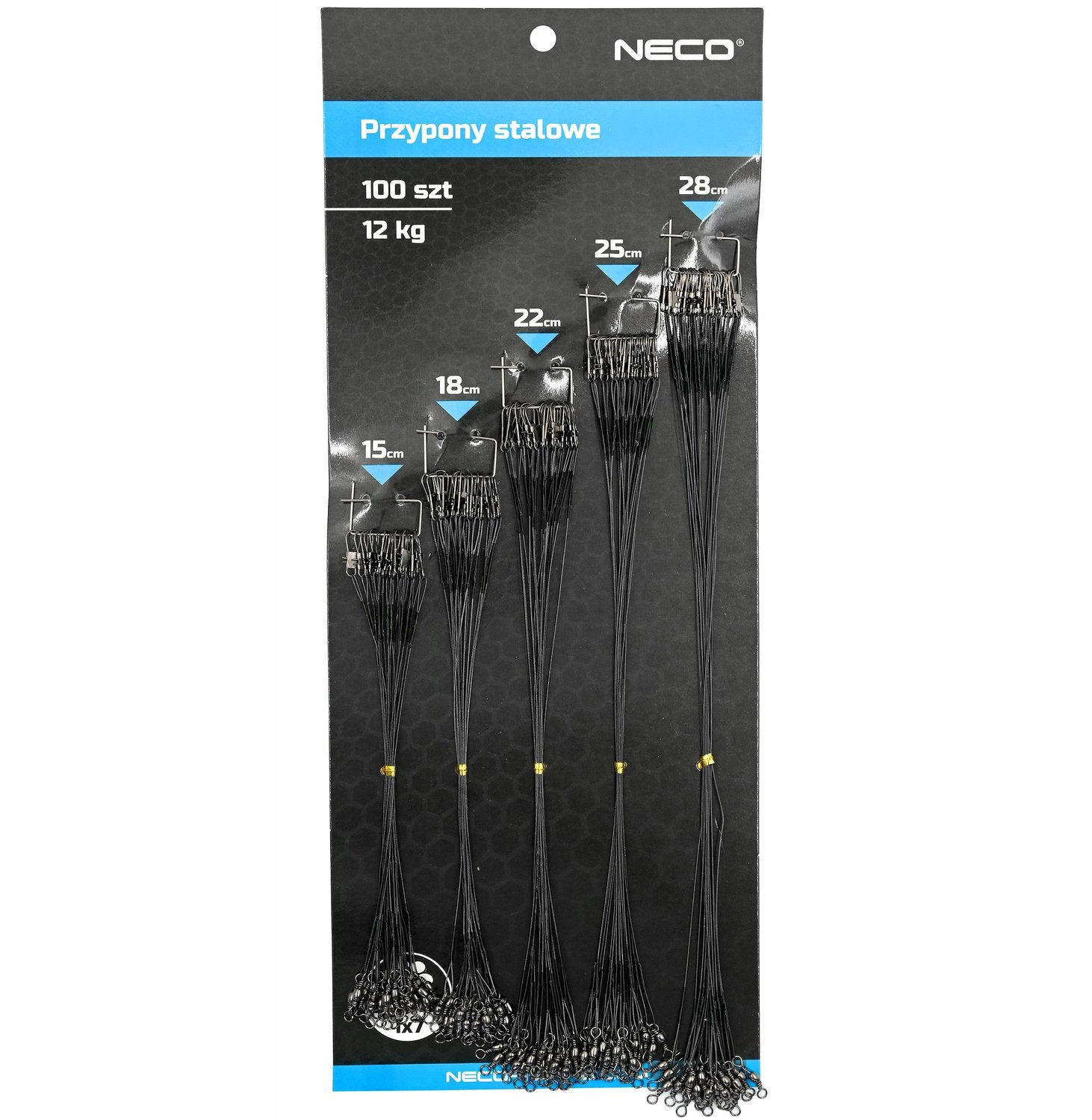 100x Stalen Onderlijnen Snoek 12kg - 5 Maten 15-28cm Zwart